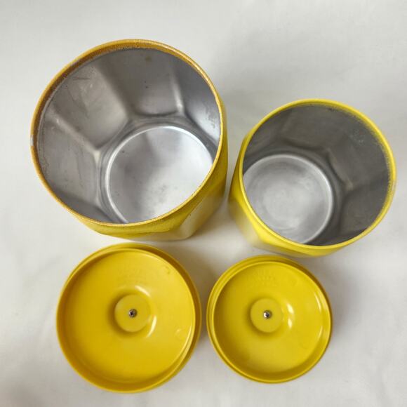 Kromex 70s Canisters Yellow Metal Fruit Flower MCM Retro Orange - Picture 4 of 12